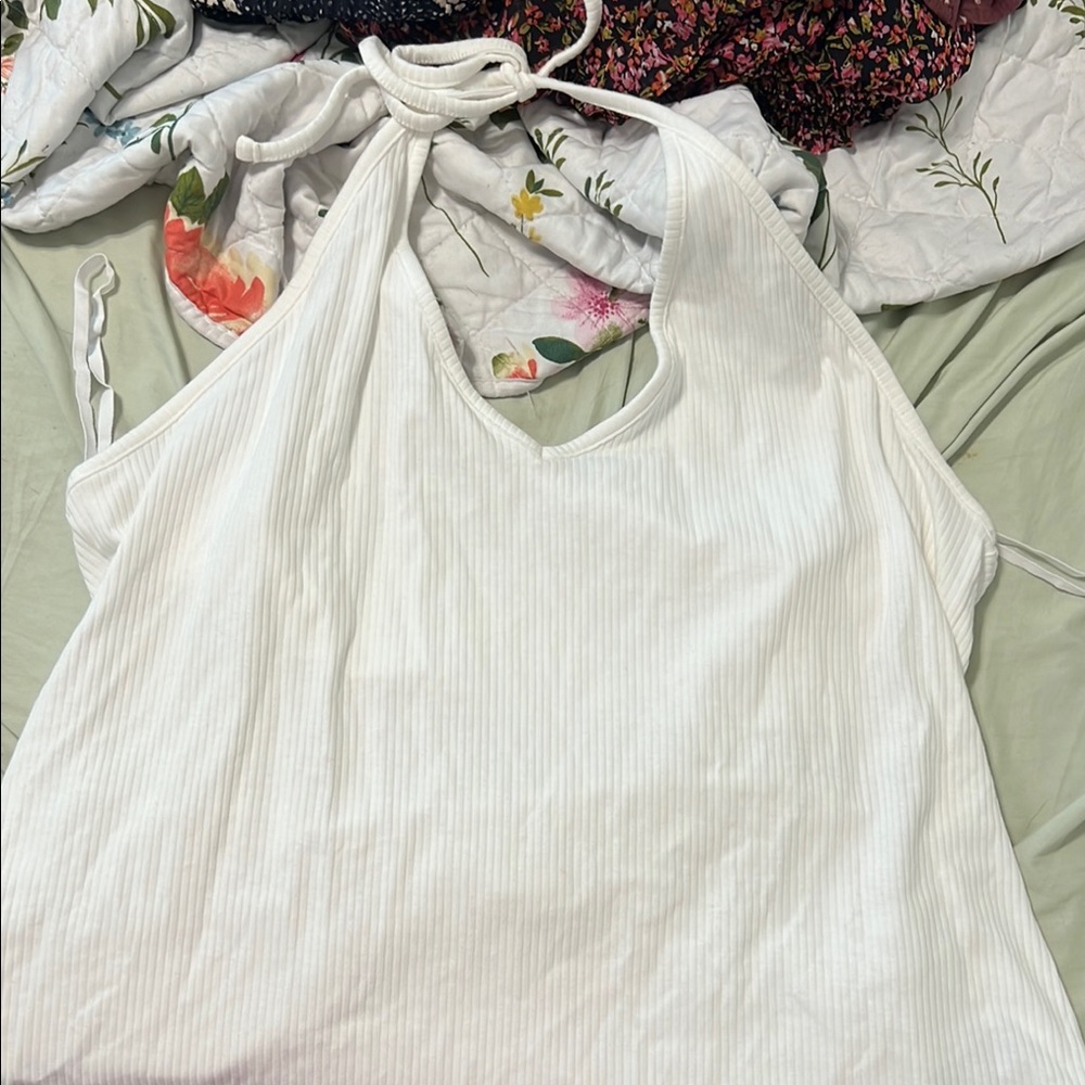 White Old Navy Ribbed Halter Neck Top